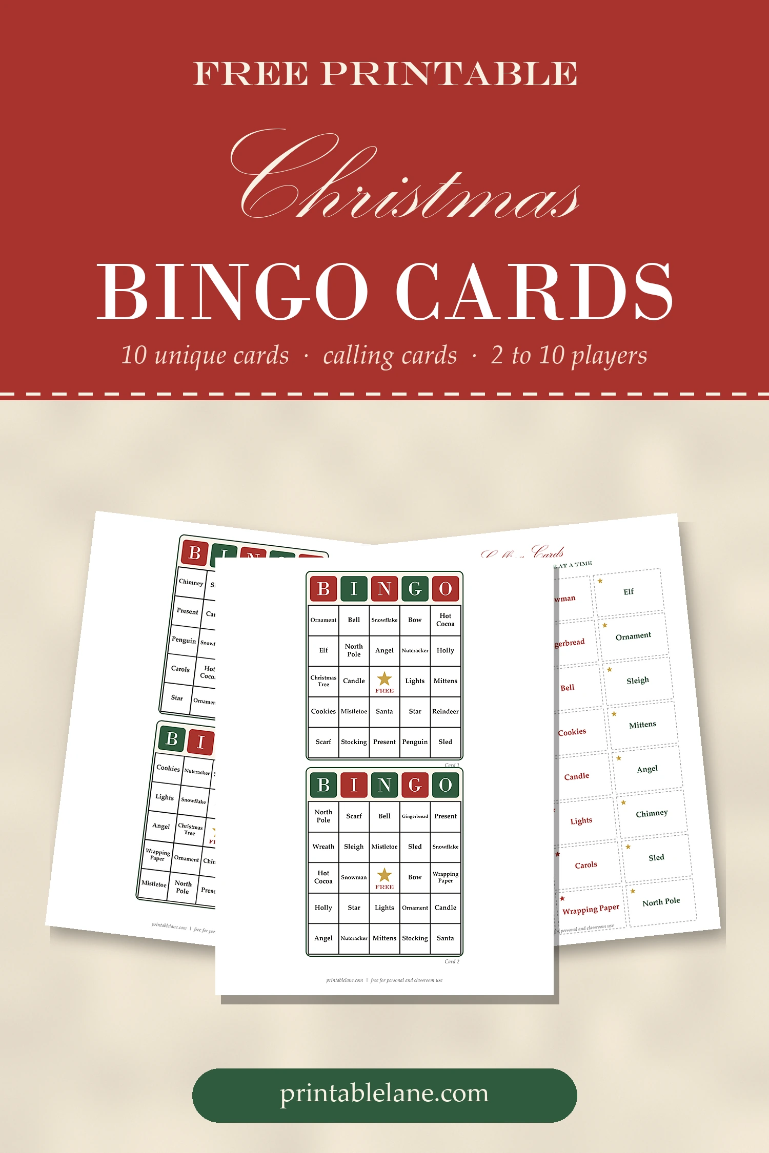 Pinterest image: free printable Christmas bingo cards