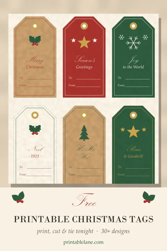 Free Printable Christmas Gift Tags (31 Designs, Instant PDF)