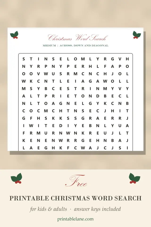 Free Printable Christmas Word Search Puzzles (4 Levels + Answer Keys)