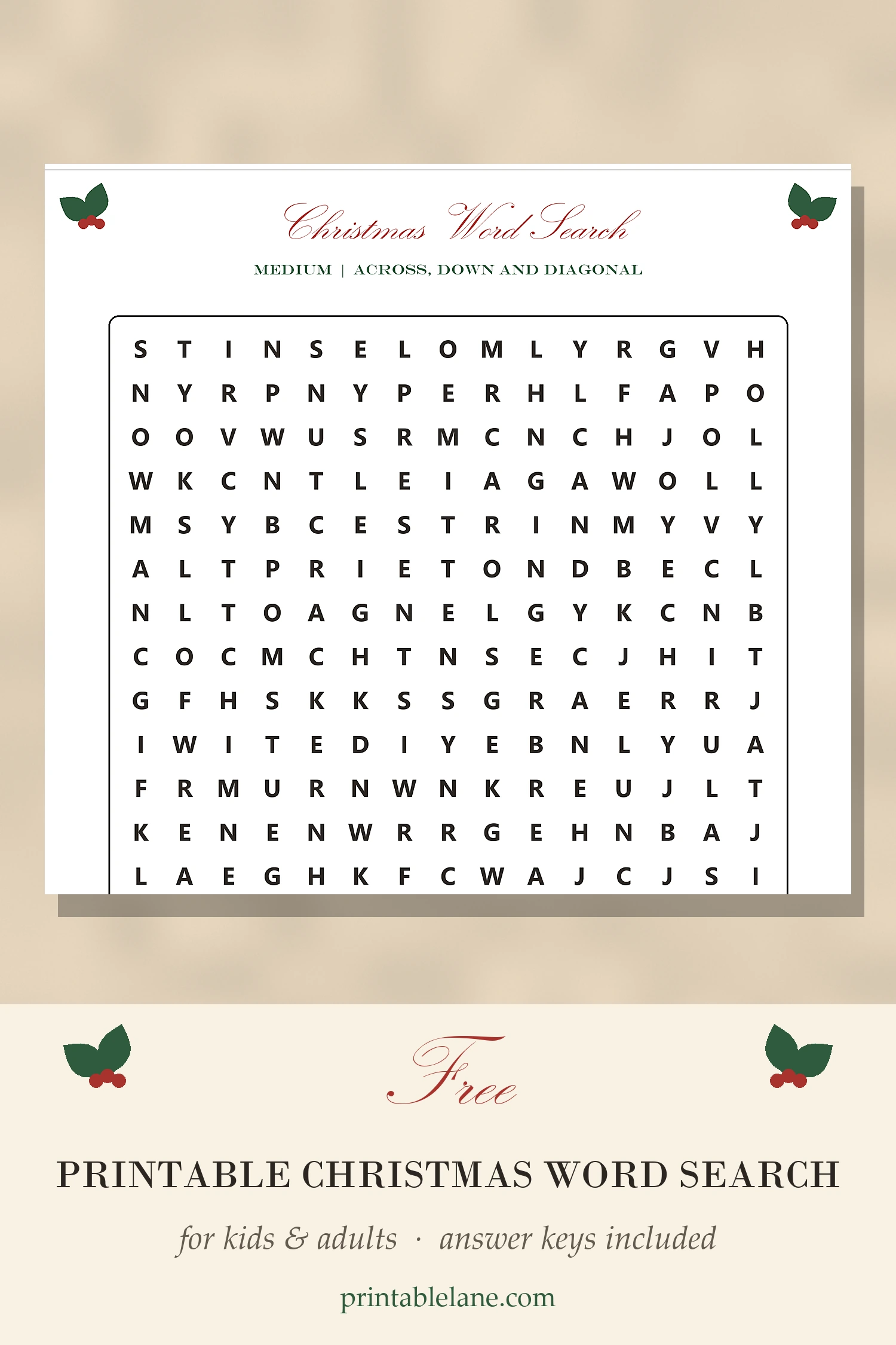 Free Printable Christmas Word Search Puzzles (4 Levels + Answer Keys)