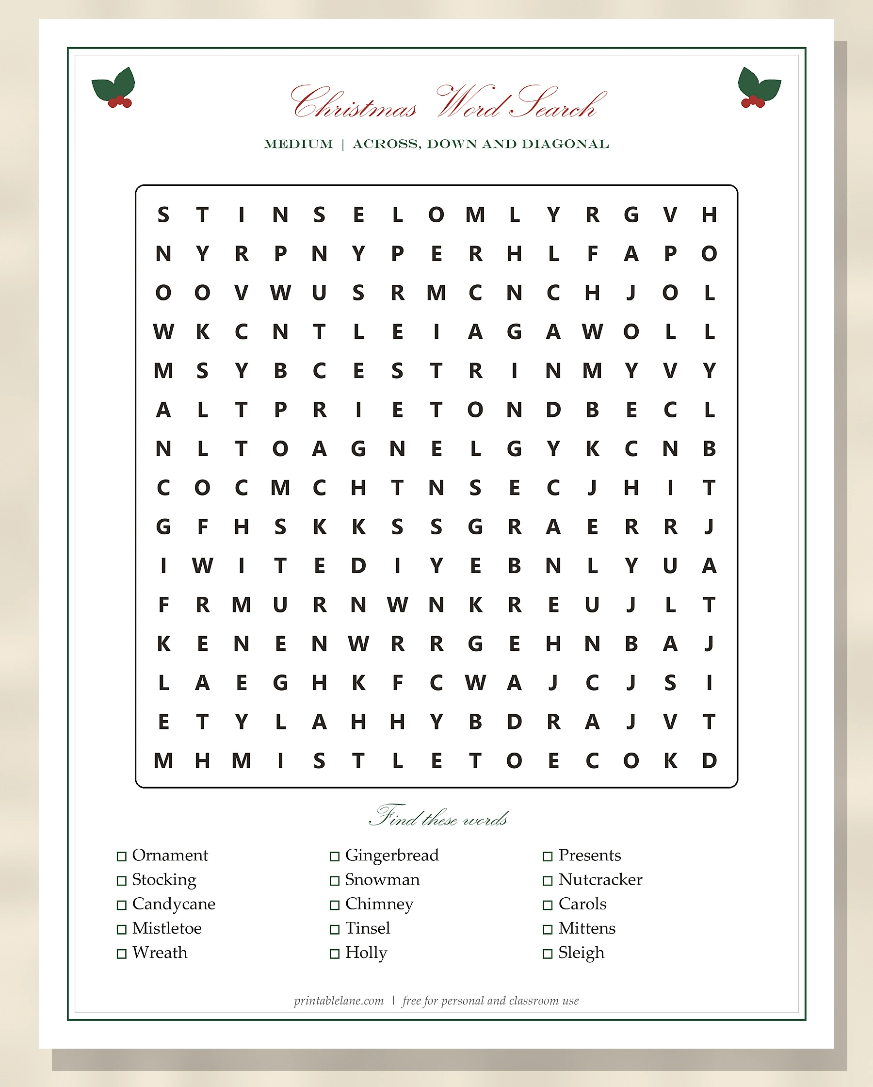 Medium printable Christmas word search