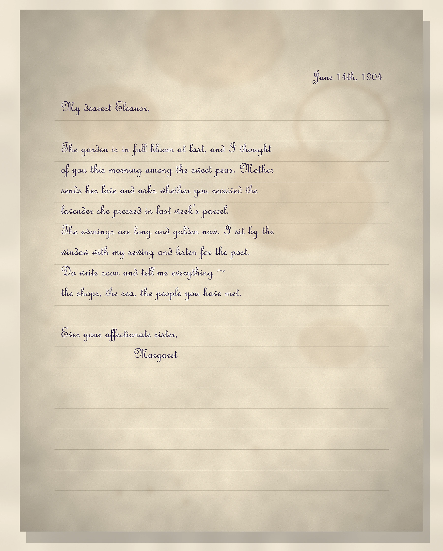 Printable vintage handwritten letter page dated 1904