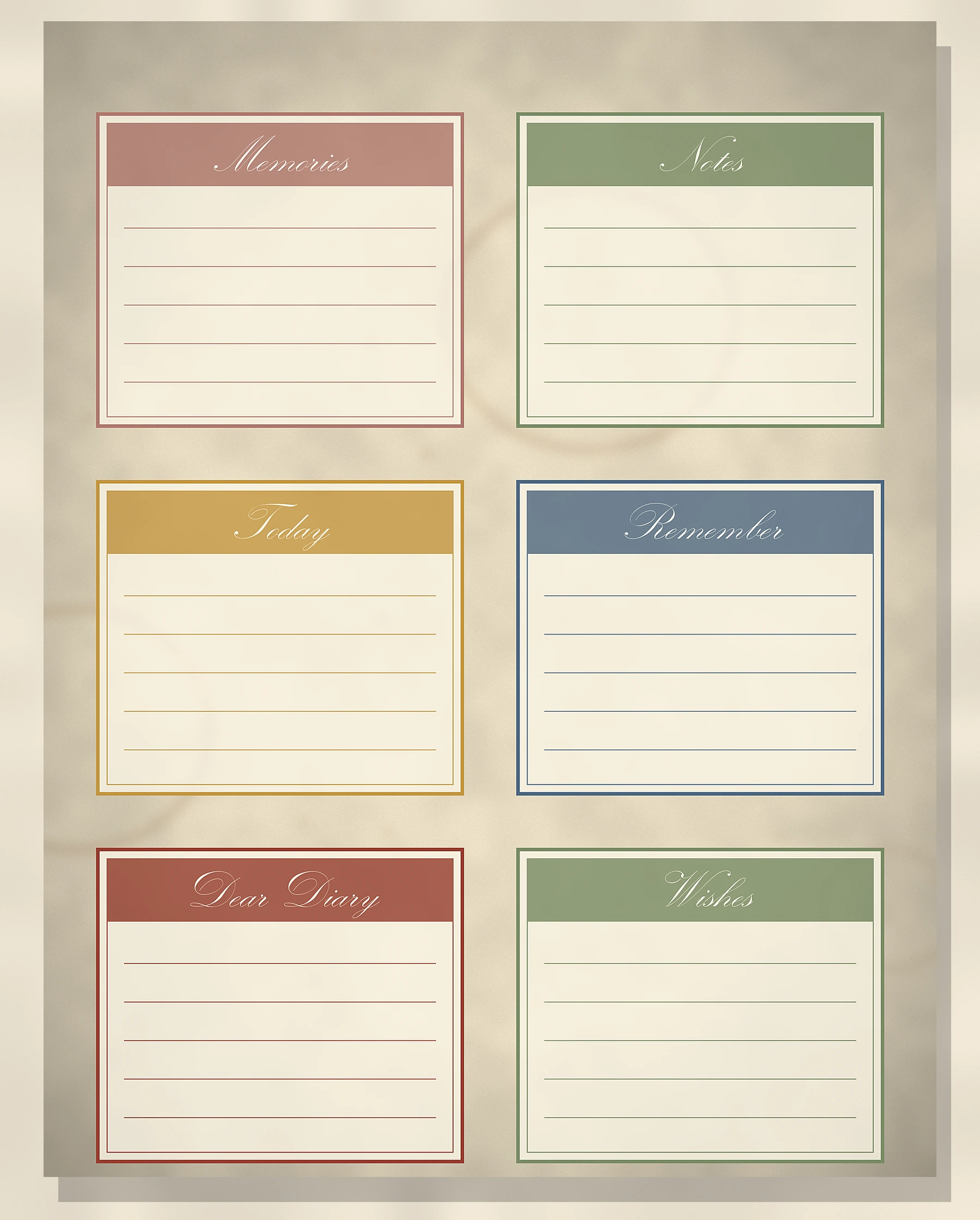 Six printable vintage journaling cards