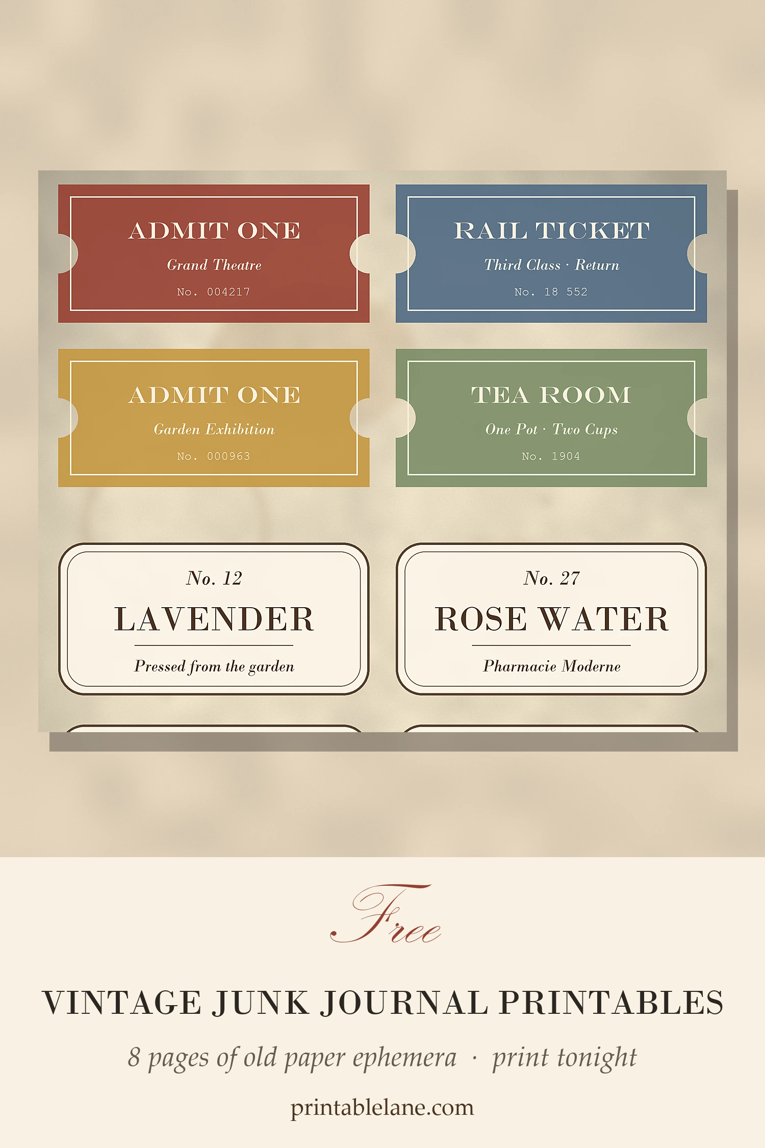 Free Vintage Junk Journal Kit (8 Printable Pages)