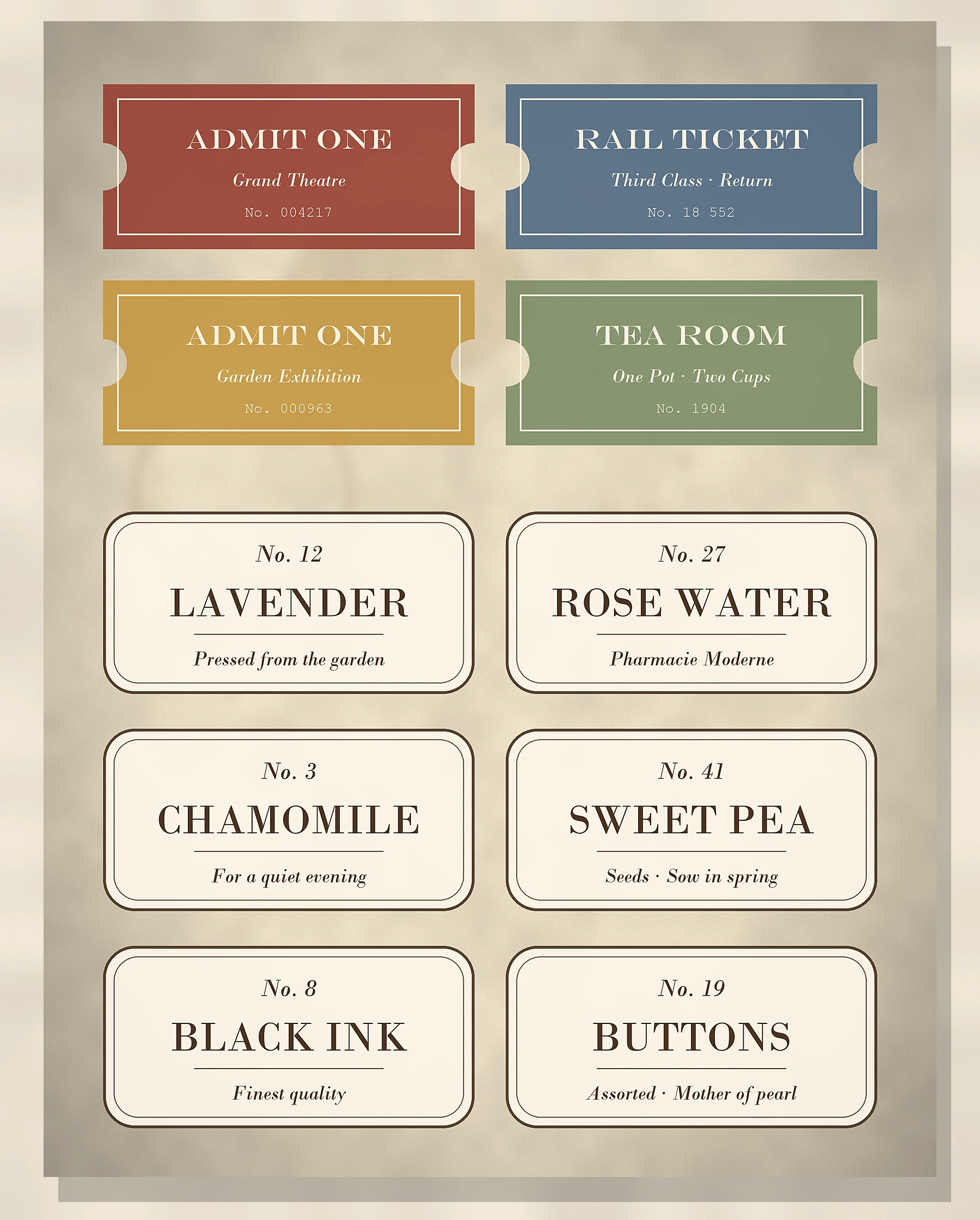 Printable vintage tickets and apothecary labels
